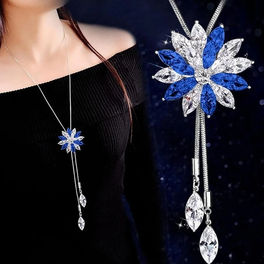 Ladies FASHION Pendant Charm Crystal Rhinestone Necklace Simulated Sapphire NWT